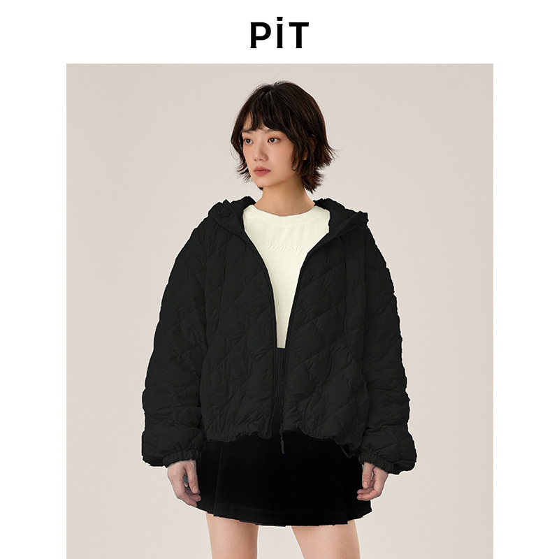PIT黑色连帽短款羽绒服女90白鸭绒轻薄款冬装26冬新款小个子外套图片