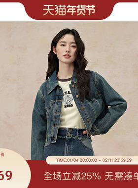 PIT复古水洗蓝色短款牛仔外套女2025春季新款小个子修身夹克上衣