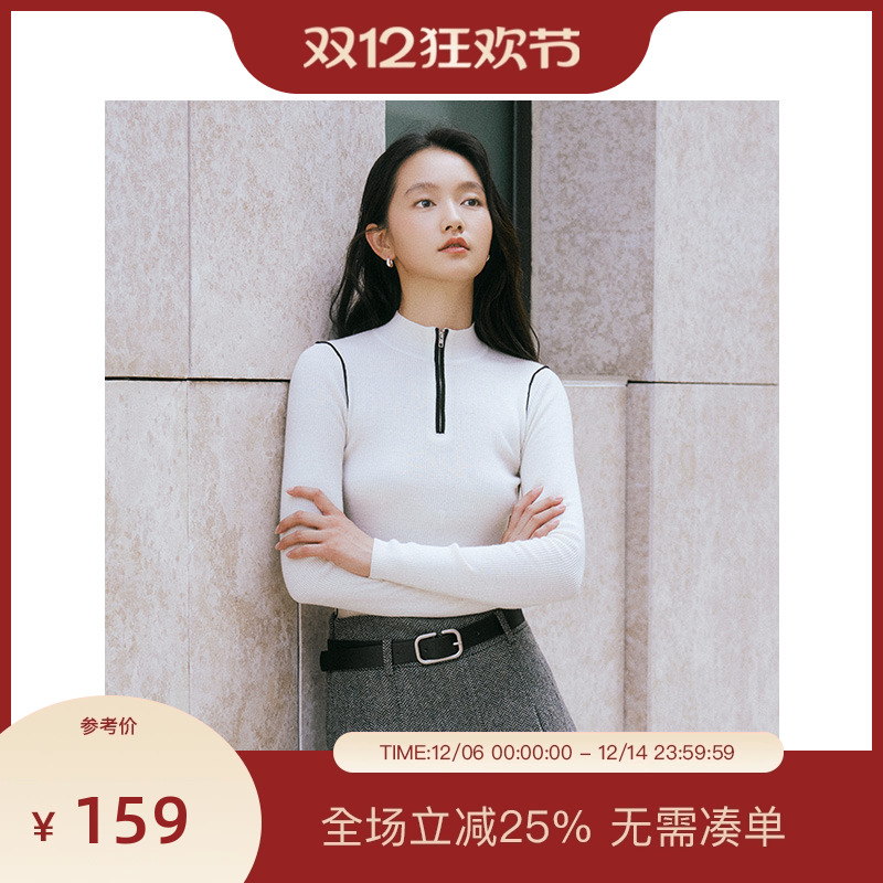 【运动甜心】PIT复古毛针织衫女绵羊毛2025冬季新款白色黑色上衣