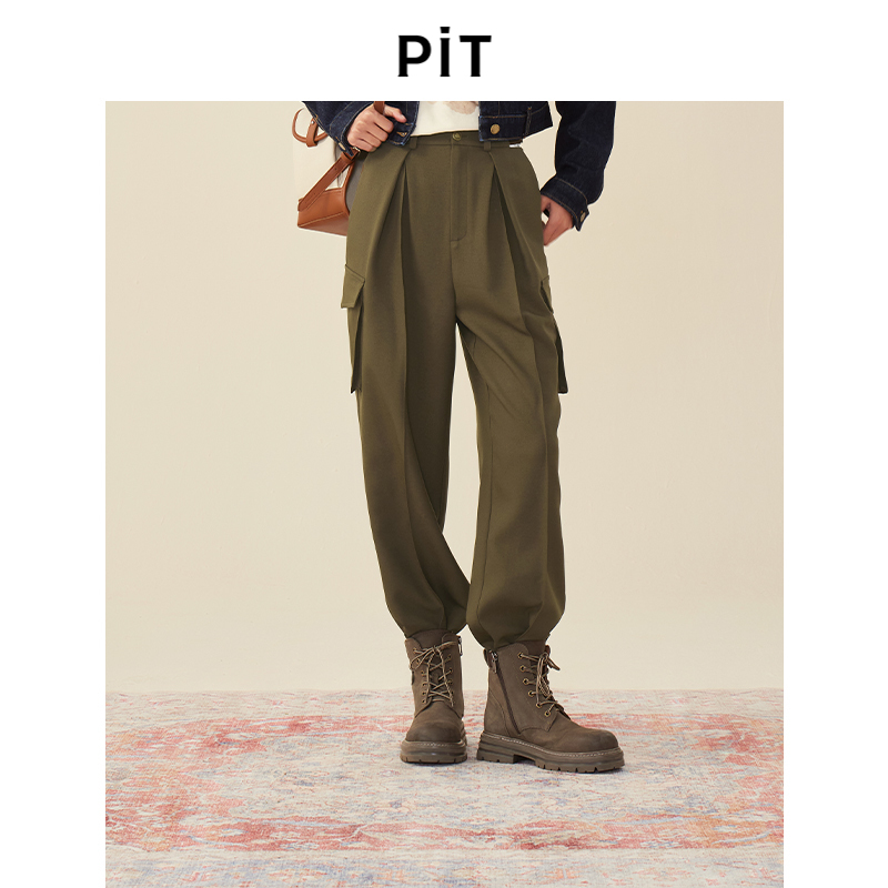PIT复古设计感休闲工装风运动裤子女2025秋季新款高腰显瘦长裤子