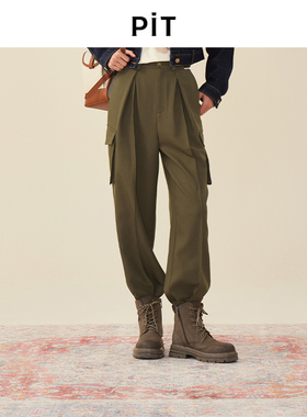 PIT复古设计感休闲工装风运动裤子女2025秋季新款高腰显瘦长裤子