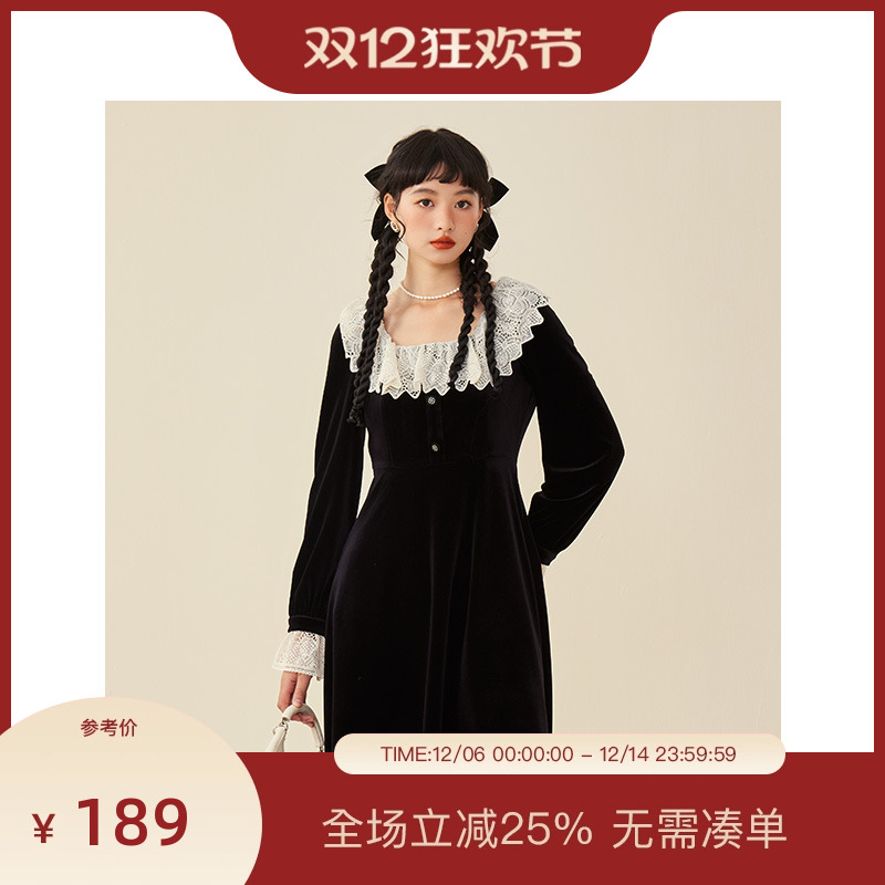 PIT法式长袖连衣裙宫廷风七夕约会穿搭2025秋季新款蕾丝小个字