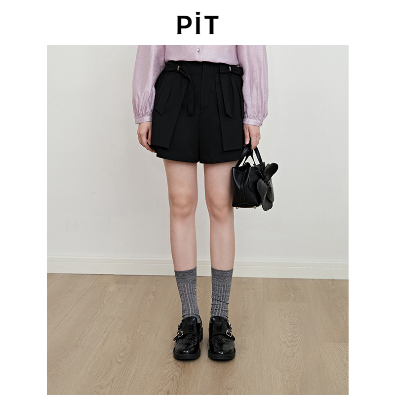 PIT复古法式蝴蝶结高腰显瘦a字短裤女2025秋装新款小个子韩系裤子