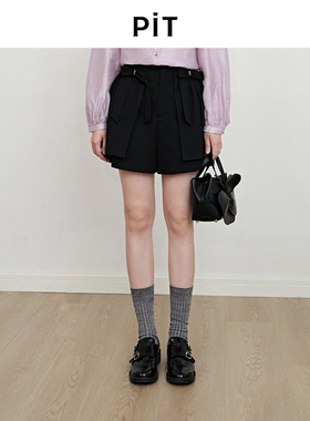 PIT复古法式蝴蝶结高腰显瘦a字短裤女2025春装新款小个子韩系裤子