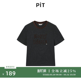 新款 PIT复古美式 街头黑色圆领T恤女百搭显瘦2026春季