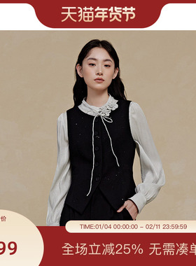 PIT黑色复古马甲短外套女2025春季新款坎肩马夹小个子显高百搭