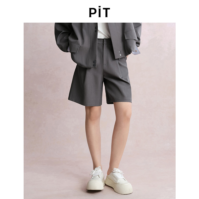 PIT灰色直筒A字西装短裤休闲裤女2025夏宽松显瘦中裤五分裤