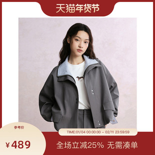 【商场同款】PIT撞色格纹短款风衣外套女宽松小个子工装夹克上衣