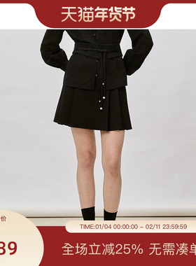 PIT经典复古黑色百褶短裙2025冬季冬款百搭显瘦小个子