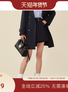 【商场同款】PIT复古藏青短裙女秋装新款设计感a字休闲直筒裤