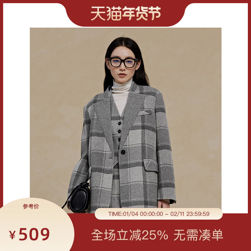 PIT复古格纹100%绵羊毛呢大衣女2025秋季新款中长款外套上衣,女装/女士精品,毛呢外套,淘宝优惠券,粉丝福利购,淘宝优惠卷