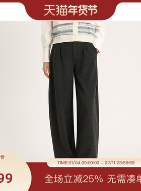 PIT复古深灰色直筒休闲裤女2025秋季新款高腰显瘦百搭裤子
