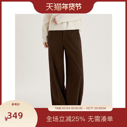 PIT复古咖色高腰阔腿长裤女直筒休闲裤2025冬季新款百搭简约