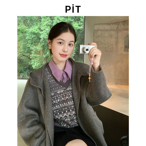 【博主同款】PIT宫廷复古捏褶法式衬衫女秋季紫色衬衣