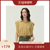 PIT复古纯色纯棉polo领无袖 T恤女2025夏宽松休闲薄款 透气上衣