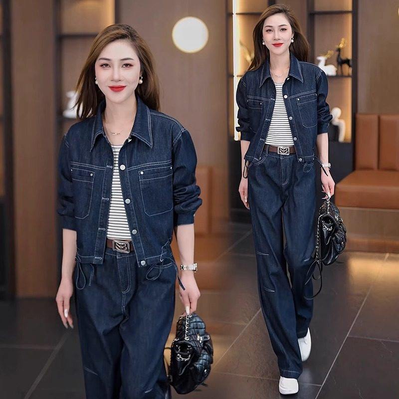 时尚牛仔套装女春秋新款洋派减龄显瘦休闲短外套高腰宽裤两件套,女装/女士精品,时尚套装,淘宝优惠券,粉丝福利购,淘宝优惠卷