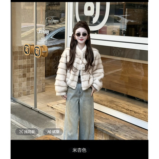 水貂毛皮草女短款2025冬加厚保暖外套小个子宽松毛绒毛毛排骨外套