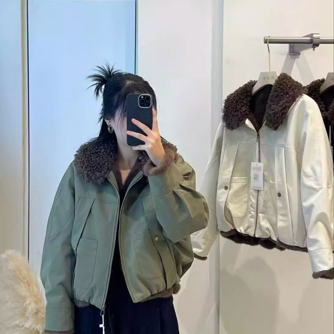 冬欧韩加绒外套女工装加绒夹克女