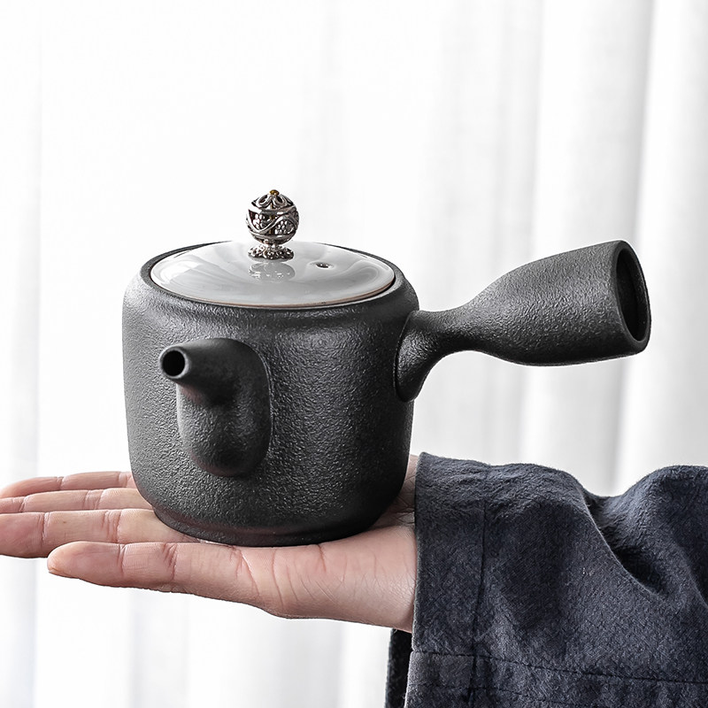 黑陶侧把茶壶简约现代家用过滤茶漏组公道杯单壶泡茶陶瓷功夫茶具