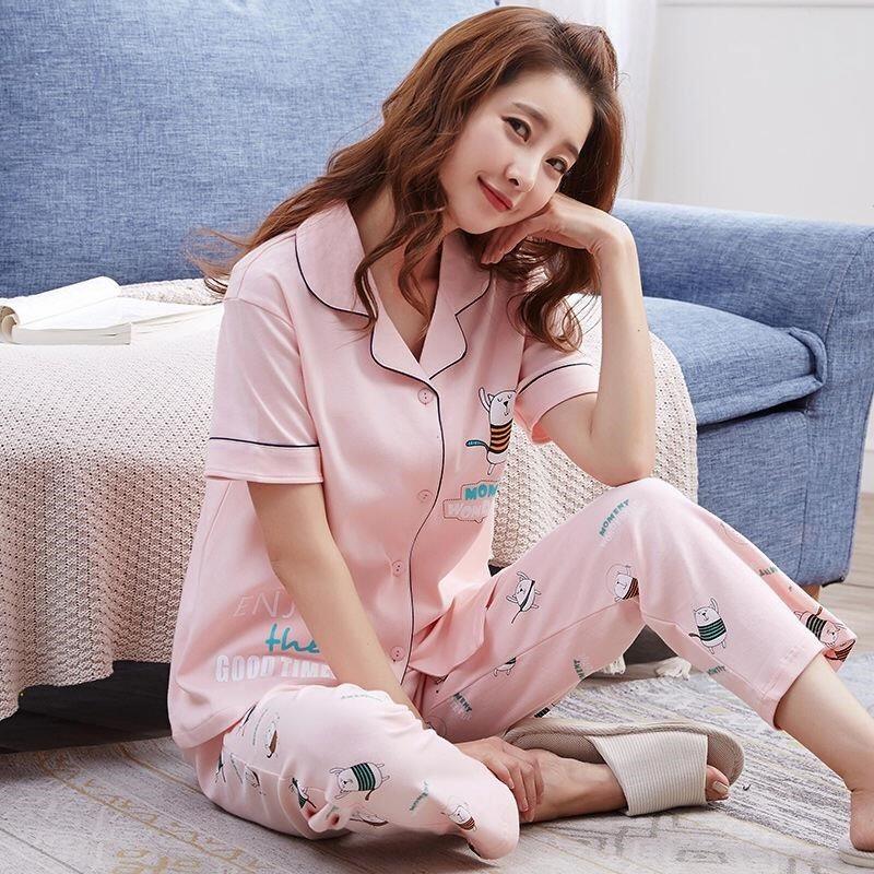 睡衣女夏季纯棉短袖长裤休闲睡衣薄款中年妈妈开衫外穿家居服套装|ruв категории Детская одежда, детей дома, одежду, домашнего халат/халат - от Buy2taobao.com для оказания профессиональной услуги покупки агента Taobao
