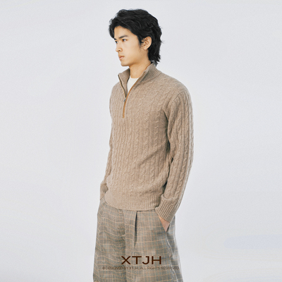 LP款 鄂尔多斯KVSS纱线100山羊绒绞花半拉链进口羊皮 线头计划