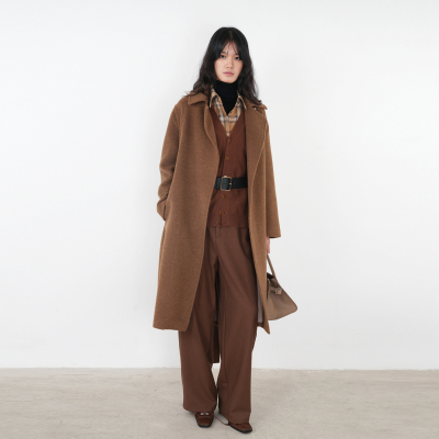 100骆驼绒单面呢外套 收腰正肩长款大衣 XTJH线头计划