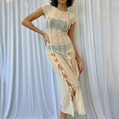 新款 开叉背心长裙 性感辣妹圆领短袖 亚马逊wish夏季 透视连衣裙女