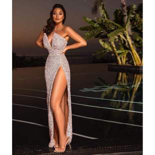 新款 独立站亚马逊性感裹胸开叉礼服连衣裙婚纱 2020欧美外贸女装