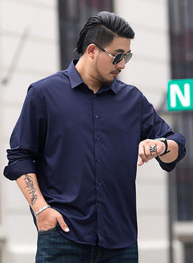 大码衬衫男休闲商务多色百搭长袖加肥加大码衬衣普通87016B印花