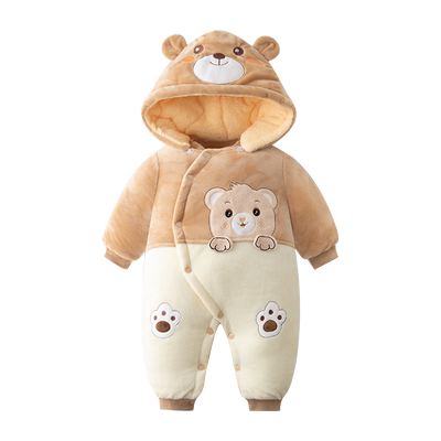 婴儿夹棉加厚连体衣冬装保暖加绒