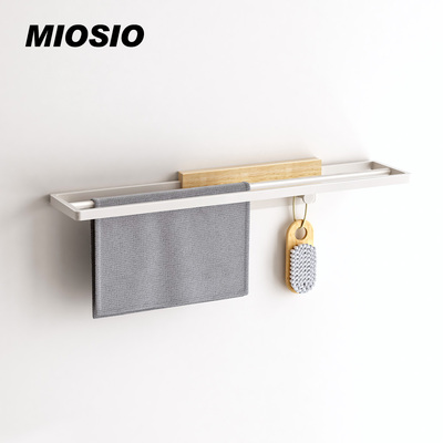 MIOSIO奶油白色双杆毛巾杆浴室毛巾架实木卫生间浴巾架挂件挂钩