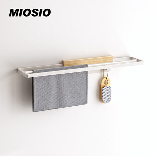MIOSIO奶油白色双杆毛巾杆浴室毛巾架实木卫生间浴巾架挂件挂钩
