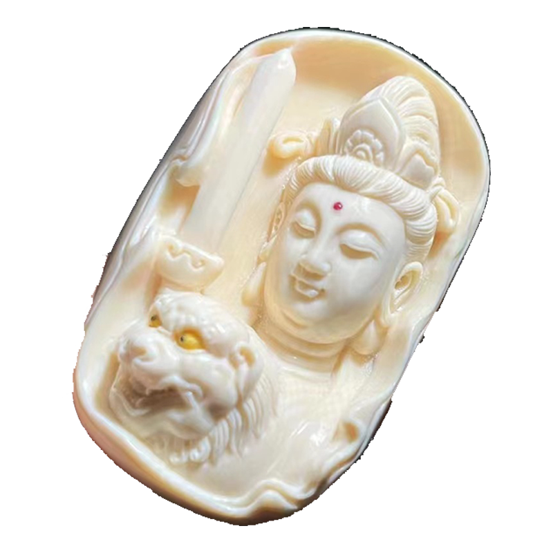 天然猛犸牙文殊菩萨吊坠