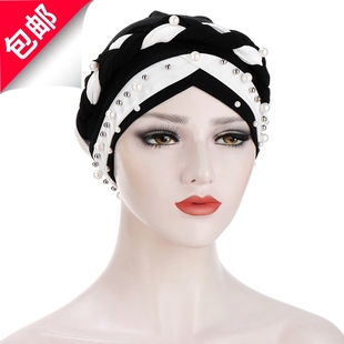 欧美头巾帽女春秋包头帽牛奶丝钉珠辫子 Hat Muslim turban