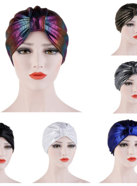 cap turban women  烫金印度包头帽纯色简便头巾帽 fashion