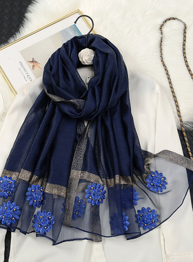 Organza nail flower splicing long scarf clothes for women