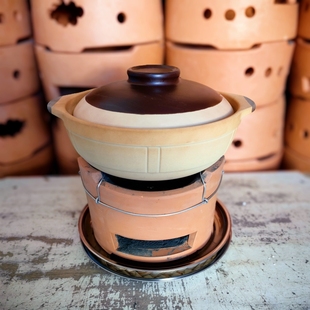 地摊打边炉炭炉老式商用家用煲汤小炭炉火锅广式陶土木炭一体碳炉