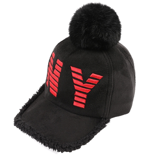 儿童鸭舌帽春秋冬季宝宝兔毛球帽子亲子保暖帽男童女童棒球帽骑车