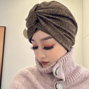 秋冬头巾帽异域小众女帽赫本风光头包头帽少数民族发帽复古月子帽