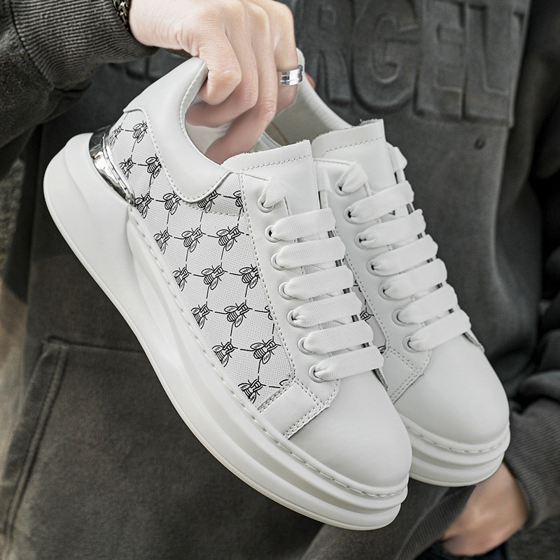 【原单货】2026春秋季小蜜蜂男鞋印花厚底小白鞋男士真皮休闲板鞋,流行男鞋,休闲板鞋,淘宝优惠券,粉丝福利购,淘宝优惠卷