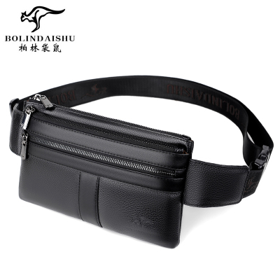 柏林袋鼠真皮男腰包手机包头层牛皮胸包休闲多功能男士单肩斜挎包