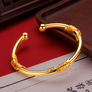 金店同款繁华似锦对珠开口手镯 越南沙金亮面树叶相思藤手镯