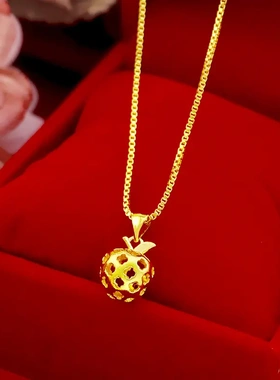 日韩时尚女款仿金沙金镂空苹果锁骨项链欧美圣诞节平安果