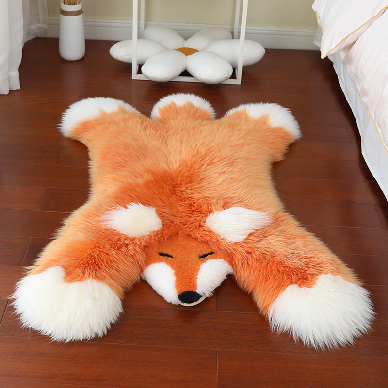 纯羊毛地毯可爱卡通动物形毛毛地垫儿童房男孩女孩房间装饰狐狸垫