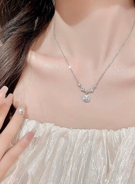 S999纯银莫桑石钻项链女高级感
