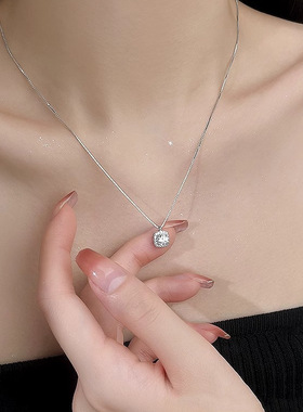 S999纯银方糖项链女吊坠锁骨链