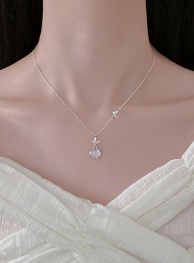 S999纯银玉髓蝴蝶项链女