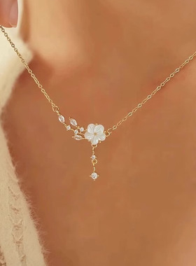 纯银山茶花项链女款新款锁骨链