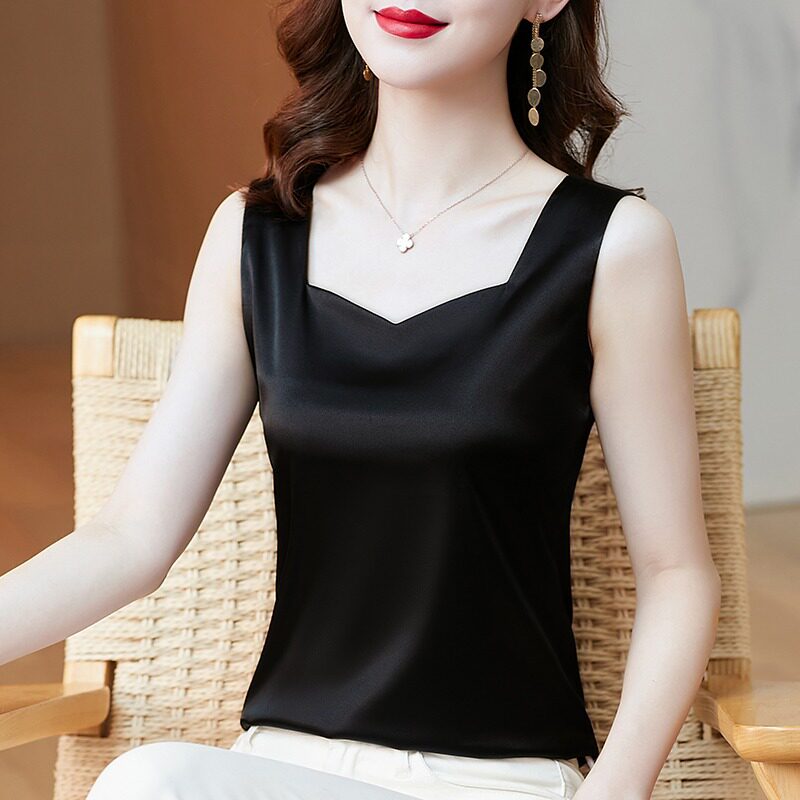 外穿设计感吊带背心女夏季缎面大码v领打底小衫西装内搭无袖上衣