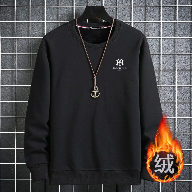 冬款男装水貂绒加厚圆领宽松卫衣加肥加大码纯棉休闲保暖无帽上衣